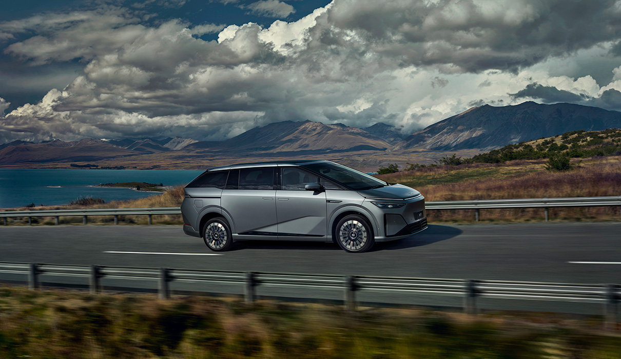 The XPENG X9 MPV driving in New Zealand